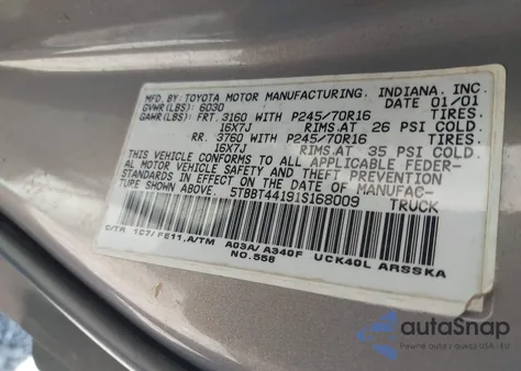 2001 Toyota Tundra Sr5 V8 from USA, damaged, VIN 5TBBT44191S168009